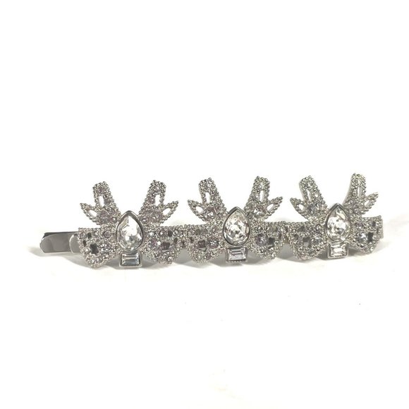 miu miu 5JF031 Ribbon Rhinestone Hair Barrette Hairpin Metal Women's Silver - Picture 1 of 10